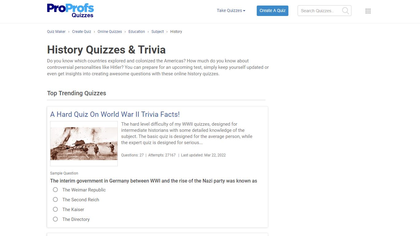 1133 History Quizzes Online, Trivia, Questions & Answers - ProProfs